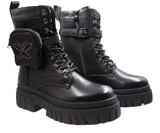Botines Negro de Mujer Con Mini Bolsillo 4K261