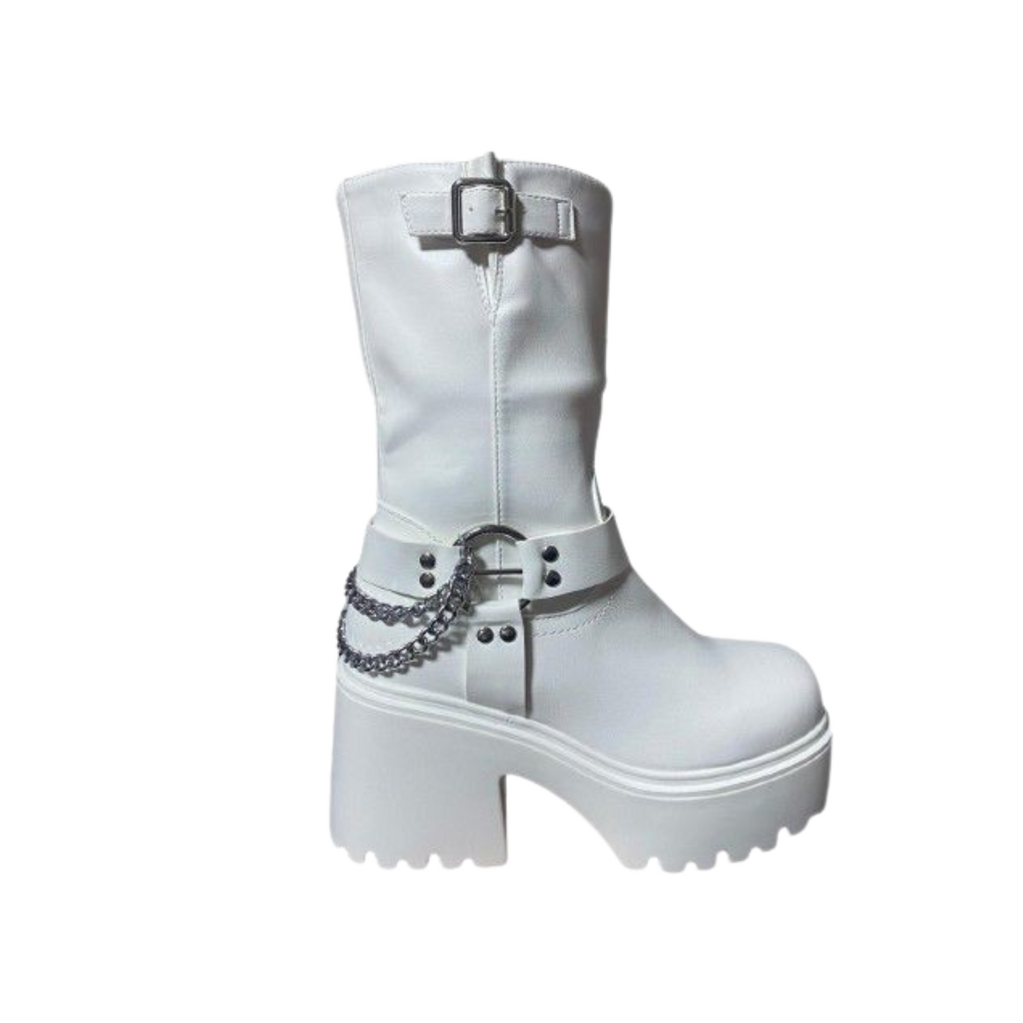 Botas Cortas Blancas De Mujer Con Cadenas 2411A