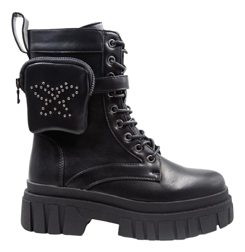Botines Negro de Mujer Con Mini Bolsillo 4K261